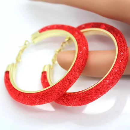 60 мм большие круглые женские серьги золотой обруч серьги с кристальной сеткой Brincos Grandes - Окраска металла: Red