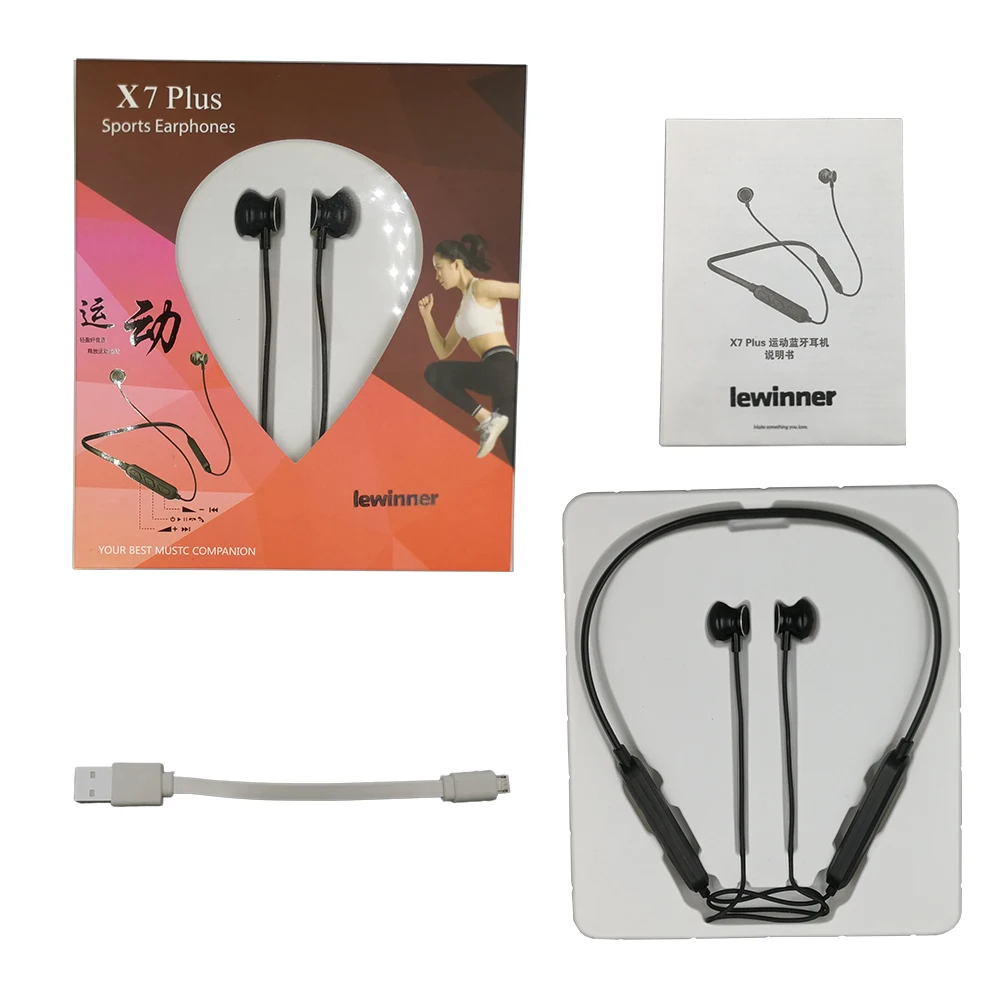 Беспроводные наушники Lewinner X7 plus с шейным ремешком спортивные Bluetooth двумя