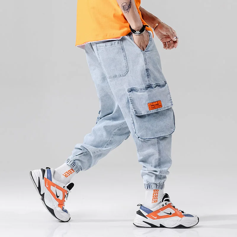 

Spring New Thin Jeans Men Fashion Washed Solid Color Casual Harem Pants Man Streetwear Hip Hop Loose Drawstring Denim Trousers