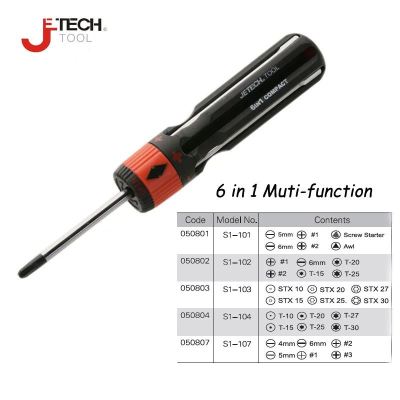 

Jetech 6 in 1 rotating multi-bit multifunction kit screwdriver universal flat triangle screw starter torx screwdriver set multi