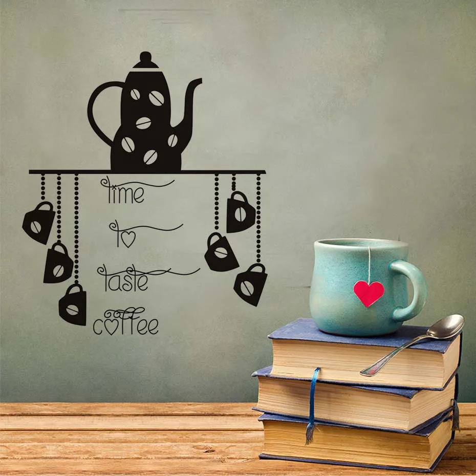 Time To Taste Coffee Kitchen Wall Stickers Teapot Coffee Cup Wall Watercolor Removable Decals Decoration Art Vinyl Time To Taste Coffee Kitchen Wall Stickers Teapot Coffee Cup Wall Watercolor Removable Decals Decoration Art Vinyl