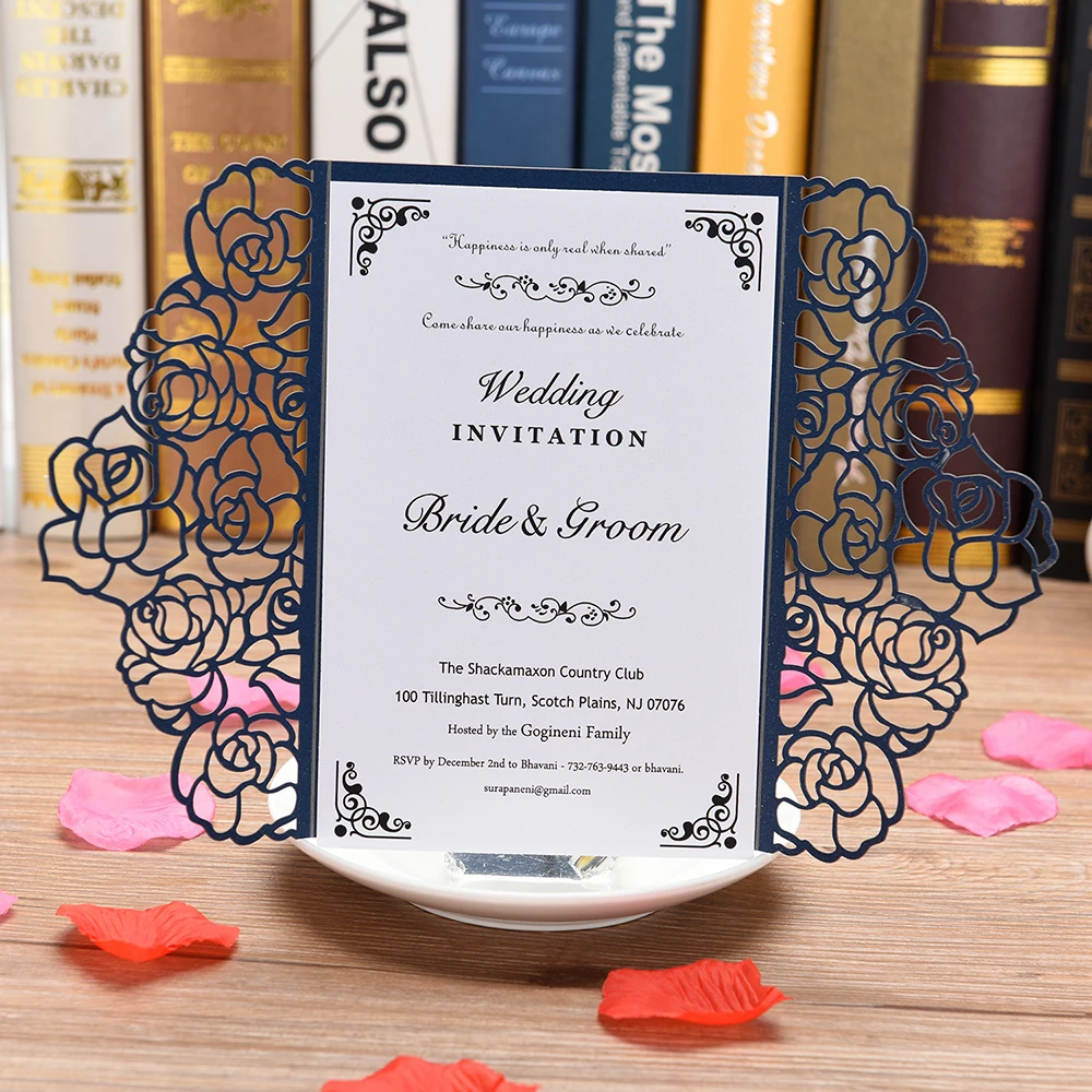  100PCS Flowers Laser Cut Lace Flora Wedding Invitation Cards for Bridal Shower Engagement Birthday  - 33045006204
