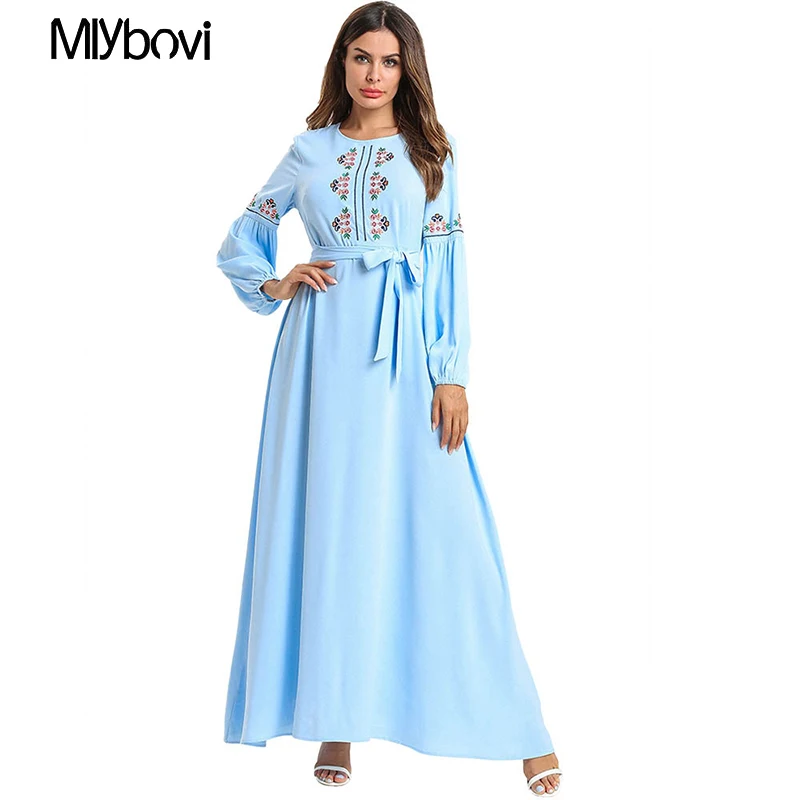 

Muslim Women Spring Autumn Long Sleeve O Neck Striped Print fashionable Islamic abaya dubai Female dress Middle Eastern dress
