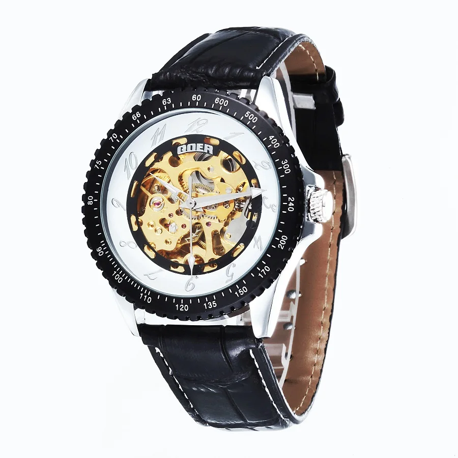 GOER brand Men s sports Mechanical Wrist watch Leather waterproof male Automatic Luminous Skeleton digital Man