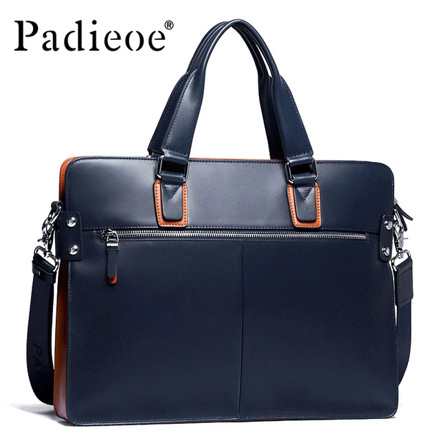 Padieoe Men 14 inch Laptop Briefcase Genuine Leather Men Bags Business Men Messenger Bags Luxury Male Briefcases Handbags