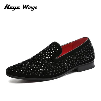 

Heye Wings brand tredy style diamond loafers shoes men casual dress shoes shiny