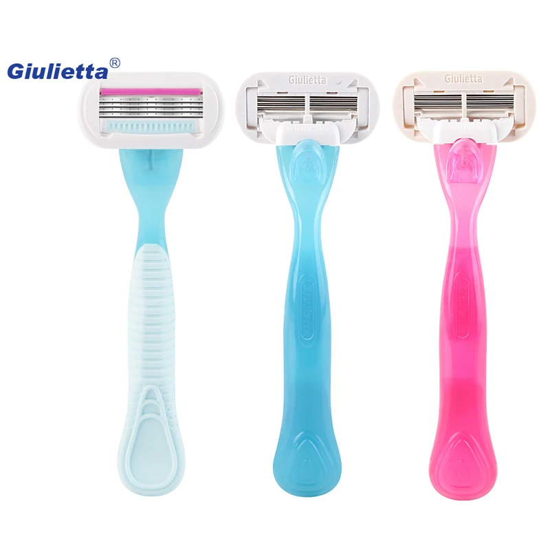 Women Pink Blue Razor Handle 4 Layer Razor Blades Head Manual Safety