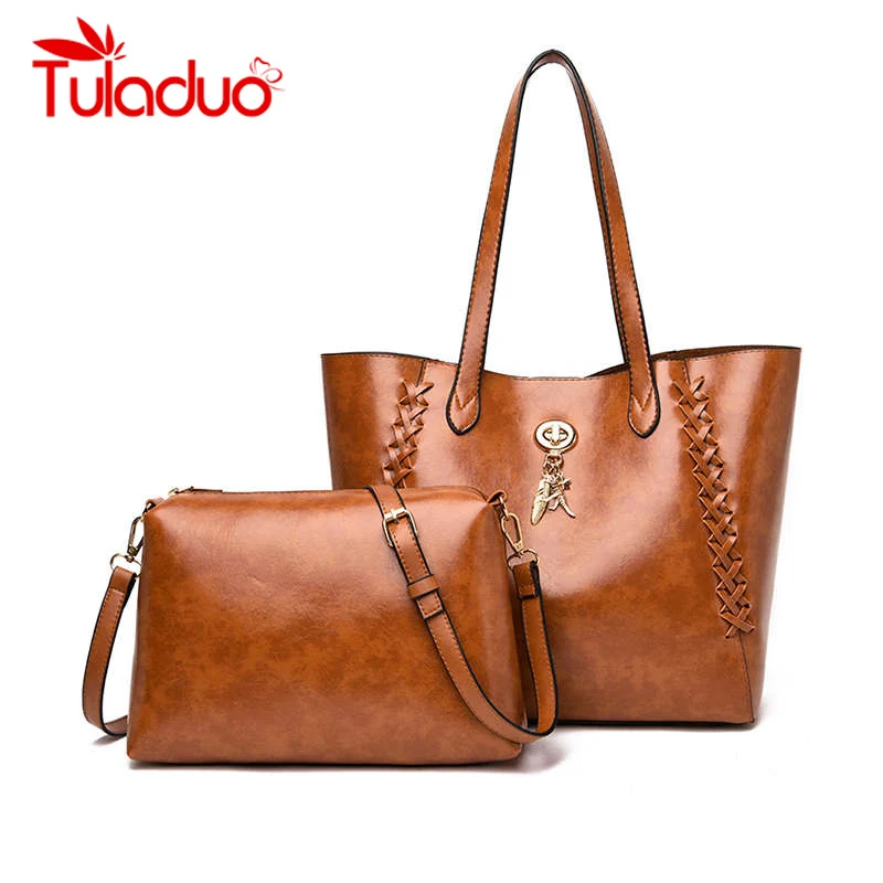 

2 Sets Women Totes Bag PU Leather Women Casual Tote Bags Female Mobile Messenger Shoulder Bags Luxury Brand Ladies Handbag