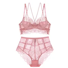 Размера плюс, новое французское Сексуальное Женское ультра-тонкое розовое цветочное кружевное нижнее белье без подкладки, красивый бюстгальтер и трусы с высокой талией, наборы нижнего белья
