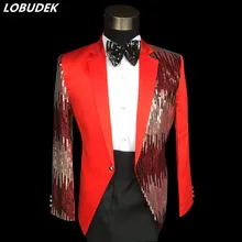 Мода человек пиджаки бла блестка мужской костюмы Красный Черный тонкий торжественное платье костюмы певец танцор звезда производительность Вечерние