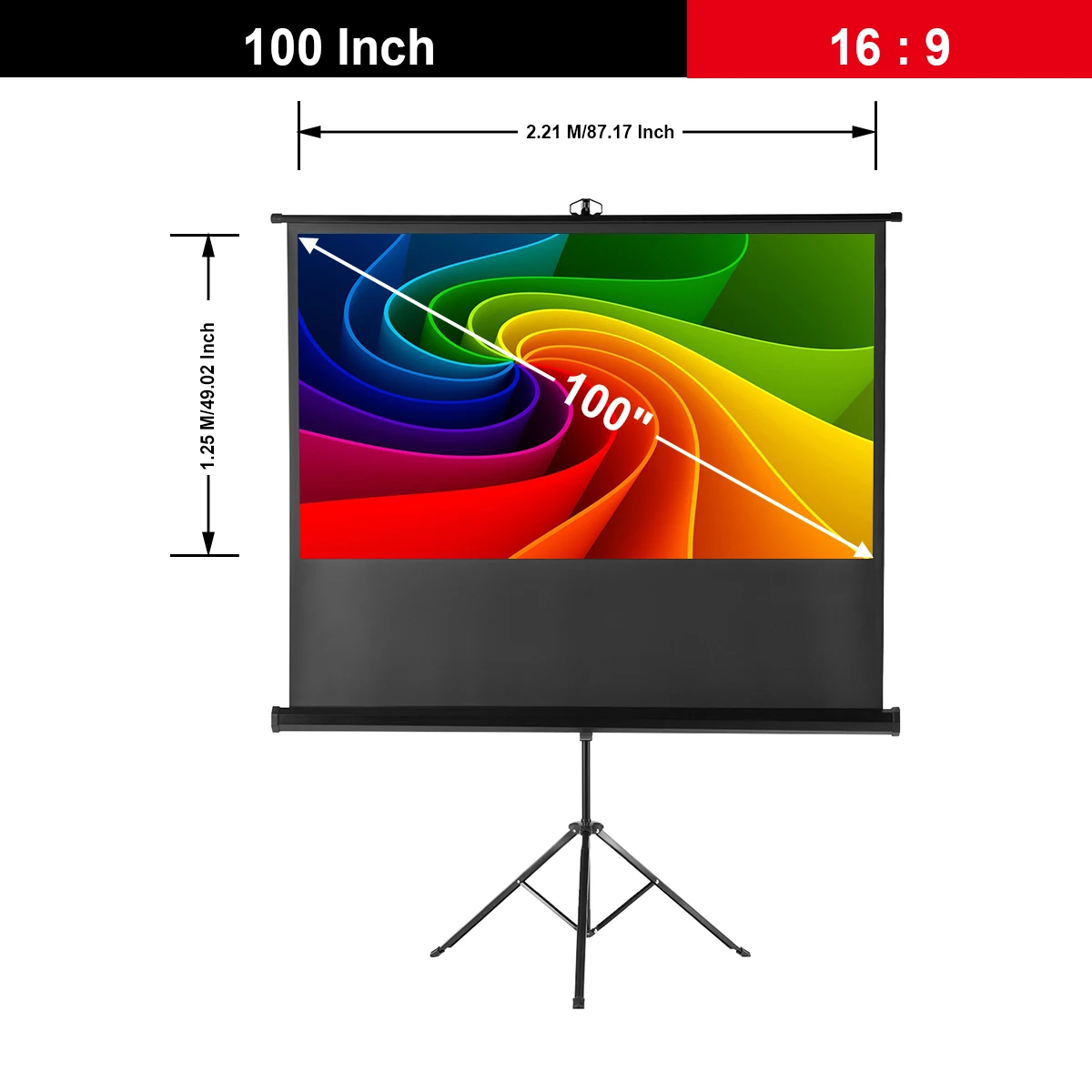 

Excelvan 100" Diagonal 16:9 1.1 Gain Portable Pull Up Projector Screen For HD Movies Projection with Stable Stand Tripod