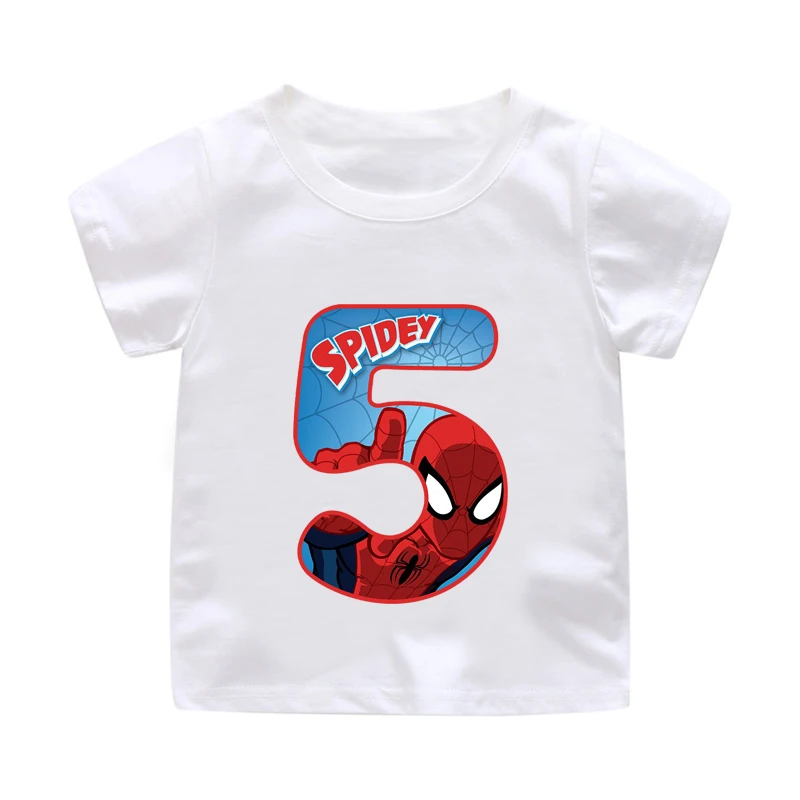 ZSIIBO/футболки с цифрами 1-9 лет с днем рождения Футболка супергероя для мальчиков и девочек летние хлопковые футболки с цифрами-пауками для малышей, детская одежда - Цвет: Bai06
