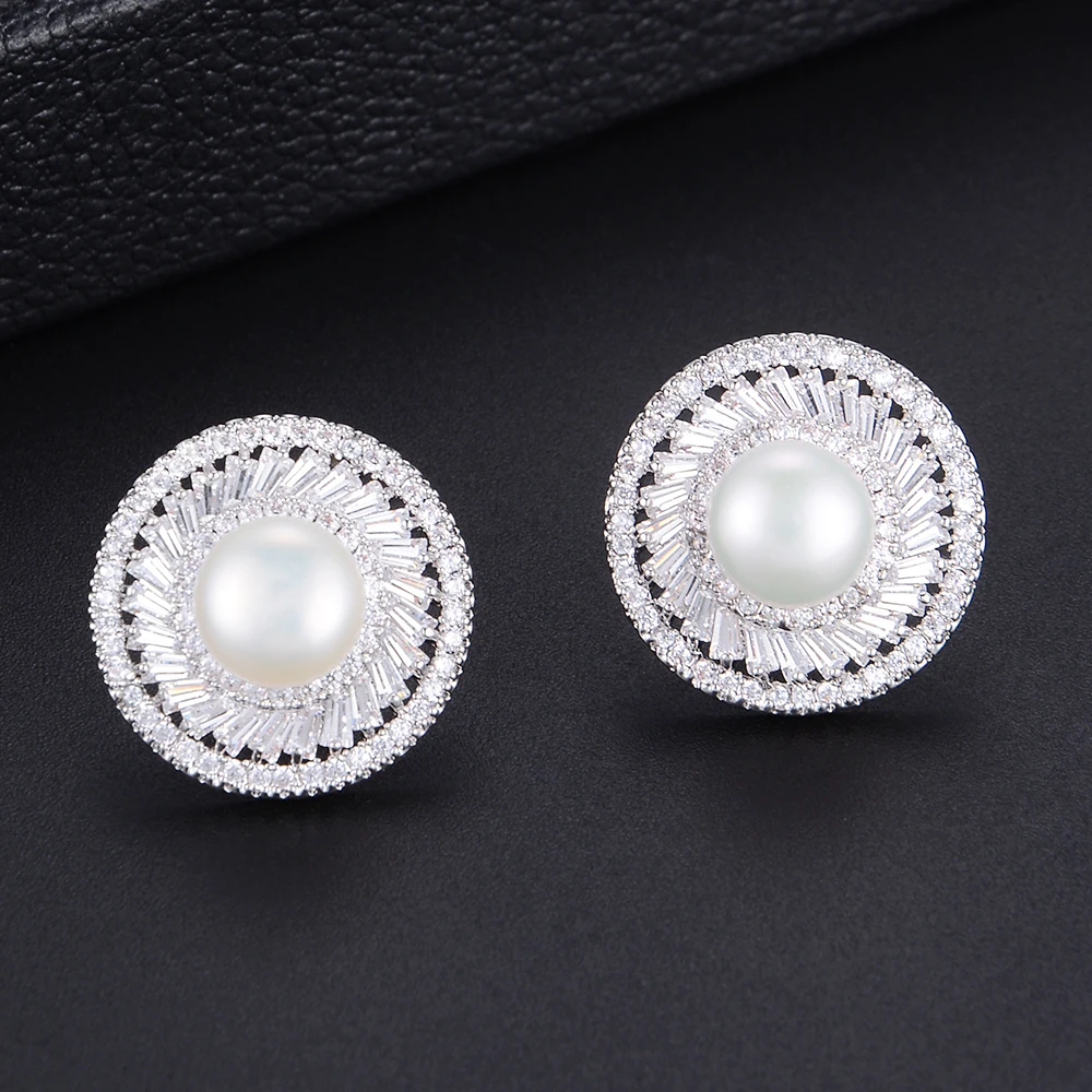 

GODKI Famous Imitation Pearl Cubic ZirconiaStud Earrings for Women Fashion Engagement Party Jewelry pendientes mujer moda 2018