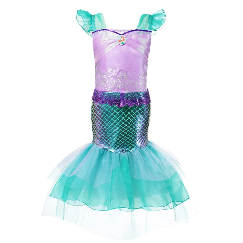 Kids Girl Little Mermaid Princess Ariel Dress Cosplay Costume Children Halloween Clothes Green Fancy Dress for Girls Party Prom - Цвет: Dress C