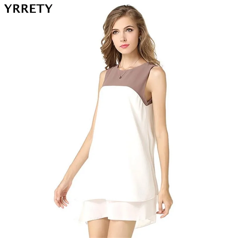 

YRRETY Plus Size Chiffon Dresses Women New Fashion Chiffon Sleeveless Loose Stitching Irregular Hem Casual Mini Chiffon Dresses
