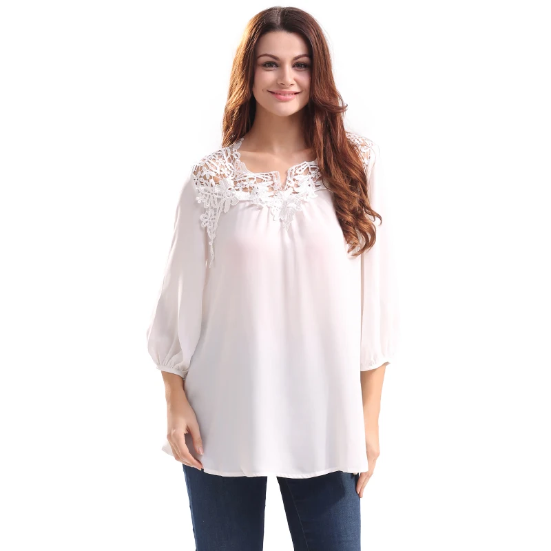 2017 Summer Autumn font b Women b font Casual Lace Spliced White Tussah font b Shirt