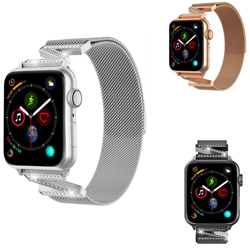 

Z-Words 38 42 40 44mm Milanese Loop Strap For Apple Watch Band 1 2 3 4 Crystal Diamond Stainless Steel Bracelet Strap for iWatch