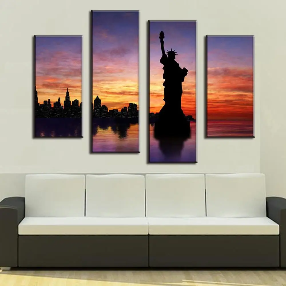 The Statue Of Liberty Wall Pictures For Living Room 4 Pcs/set Canvas Art Landscape Oil Painting Prints Modern Cuadros | Дом и сад