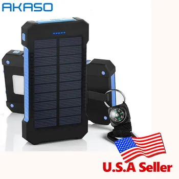 

100% Original Waterproof Solar Power Bank 10000mah Dual USB Mobile Solar Battery Charger Waterproof for All Phone With a compass