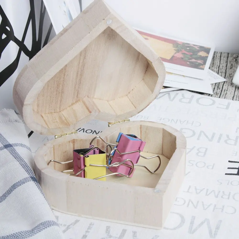 Fashion Wooden Jewelry Wood DIY Love Heart Shape Box Case 