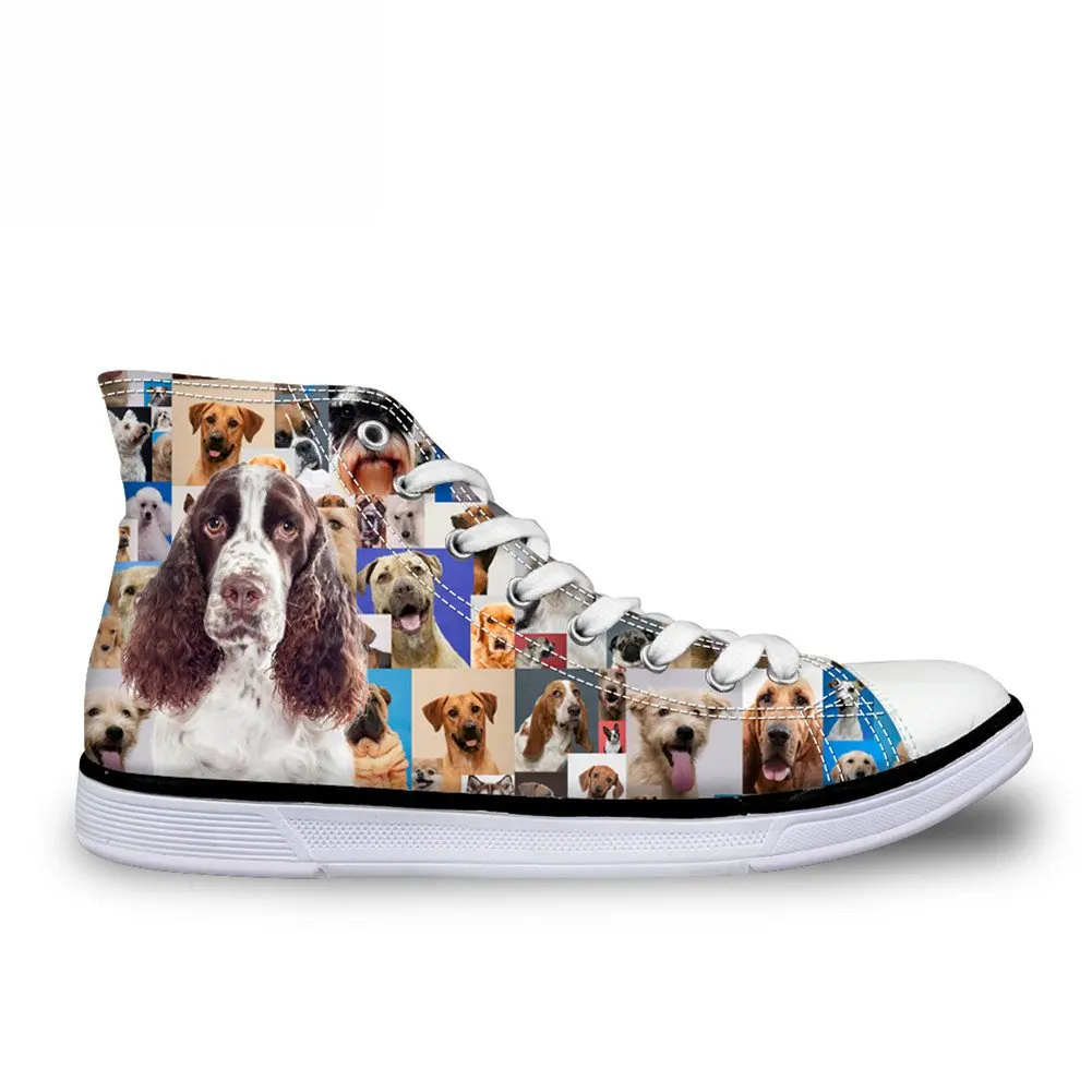 

WHEREISART White Fashion Unisex Animal Print Cute Dog High Top Lace Up Shoes Casual Canvas Sneakers for Women and Men
