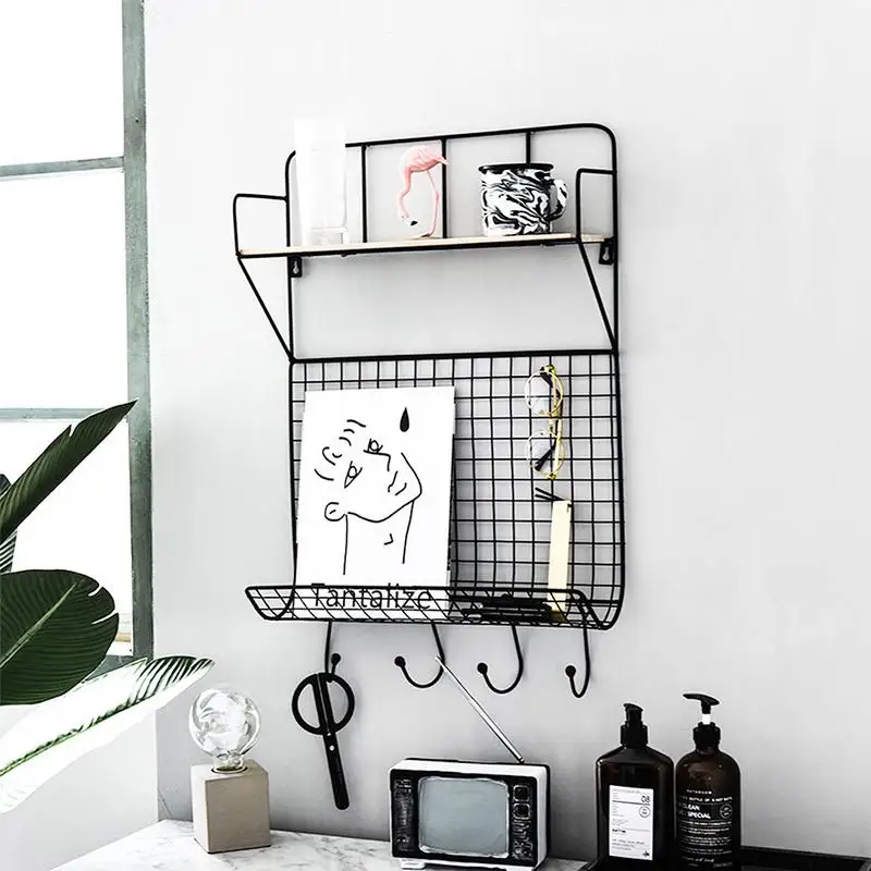 

Nordic style Iron Simple Grid Home Living Room Kitchen Wall Storage Rack Book Cup Wall Decorative Wall Hanging Wall Decoration
