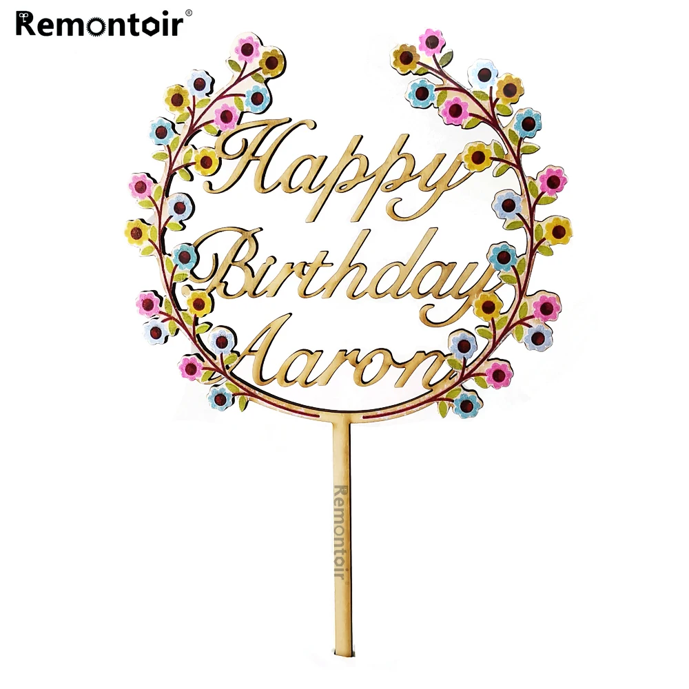 

Personalized garland Birthday cake decoration,Customized Color wooden Cake Topper,Happy Birthday cake topper with custom name