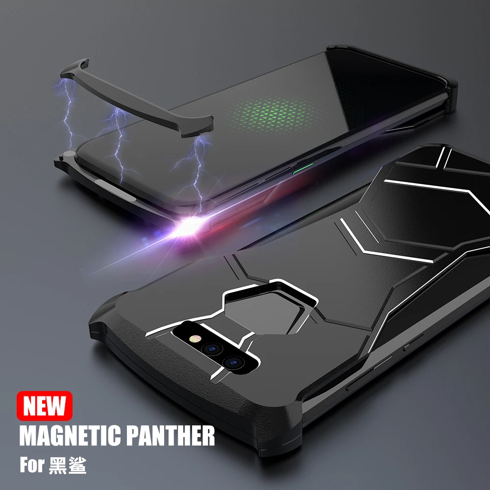 

R-Just Luxury Magnetic Panther Aluminum Metal Bumper Shockproof Protection Case For Xiaomi Black shark 1 2 BlackShark Helo Cover