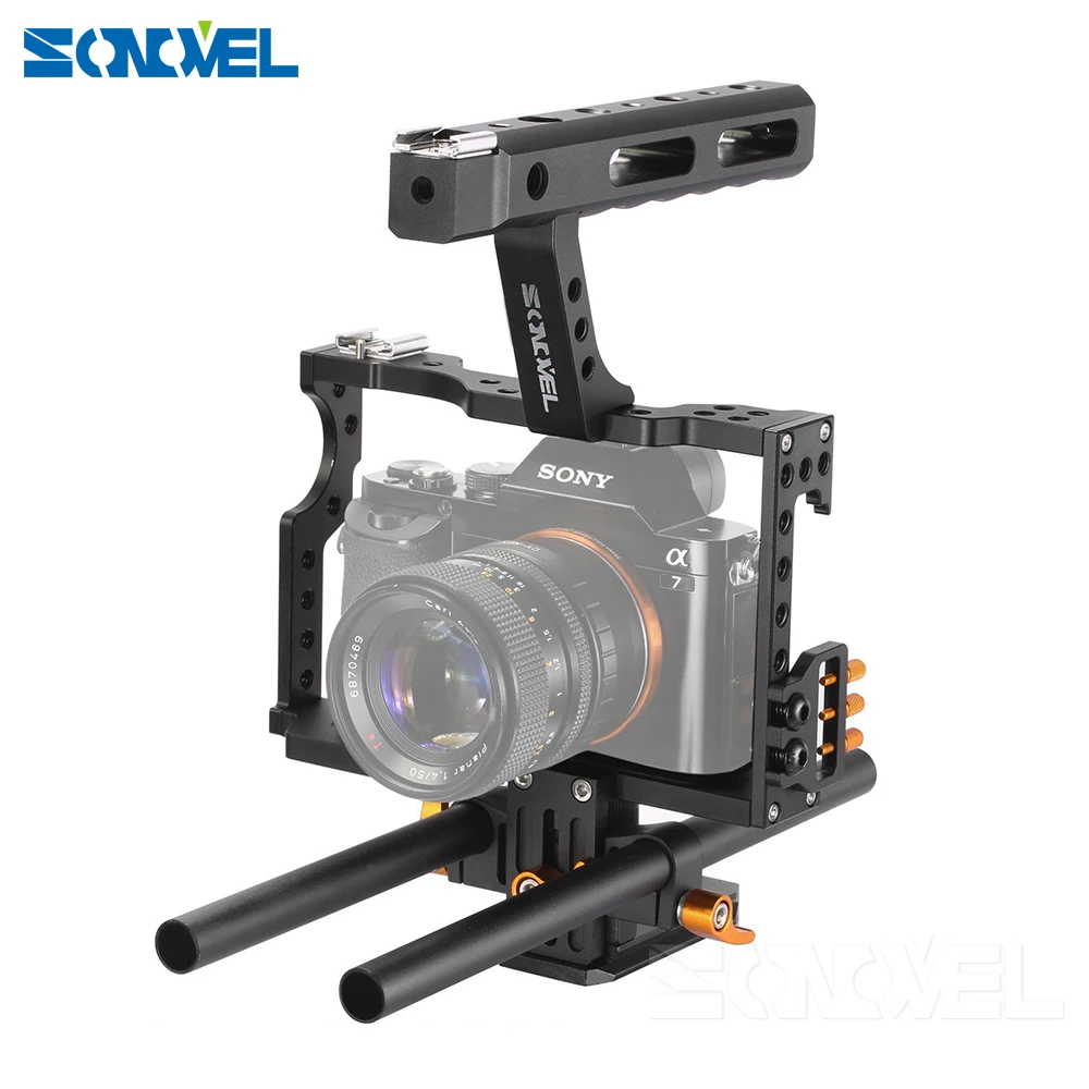 Sonovel 15 мм Фиксатор для стойки DSLR каркас для крепежа видеокамеры комплект стабилизатор+ Топ влево/вправо ручкой Ручка для Sony A7 II A7RII A7SII A6300 A6000/GH4/EOS M5