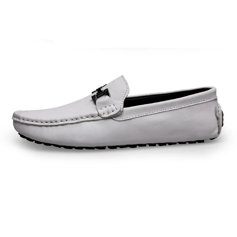 AGSan Genuine Leather Moccasins Shoes Men Luxury Brand Driving Shoes Big Size 37-47 Mens Loafers White Brown Boat Shoes Slip on