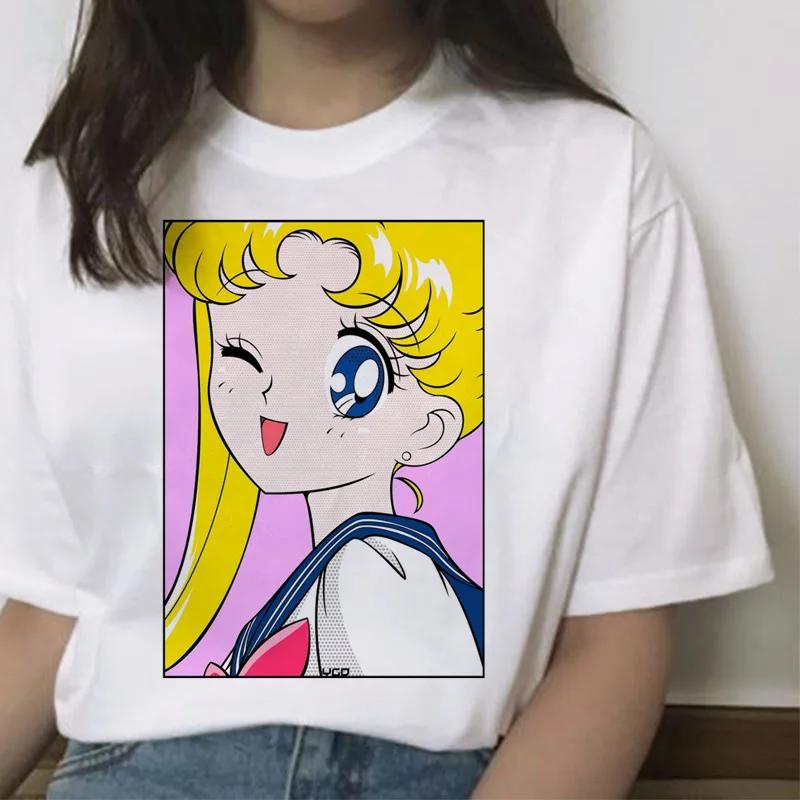 Sailor Moon Kawaii футболка 2019 кошка harajuku женская ulzzang корейский Графический Топ