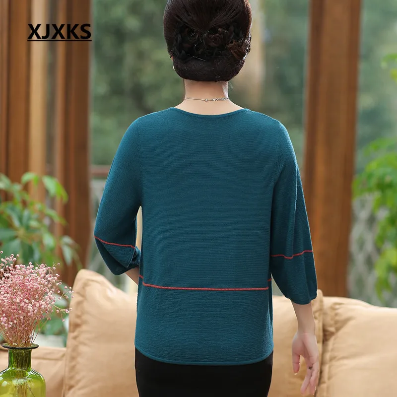 XJXKS Fashion Diamond Three Quarter Sleeve Women's Sweater 2019 Spring New Loose Plus Size Cashmere Knitting Thin Sweater Women XJXKS Fashion Diamond Three Quarter Sleeve Women's Sweater 2019 Spring New Loose Plus Size Cashmere Knitting Thin Sweater Women