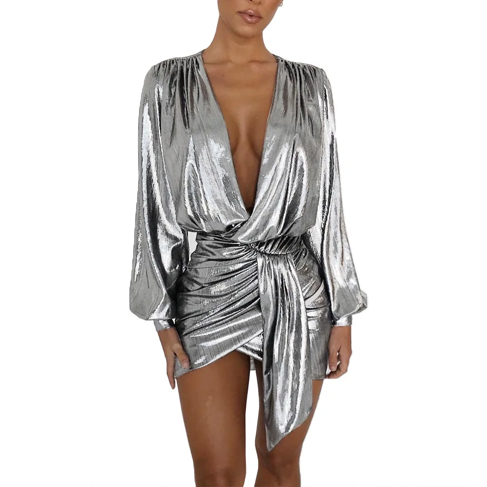 

Solid Mini Dancing Dress Women Bodycon Blusas Mujer De Moda 2019 Party Deep V neck Sexy Club Dress Vestidos WDC2889
