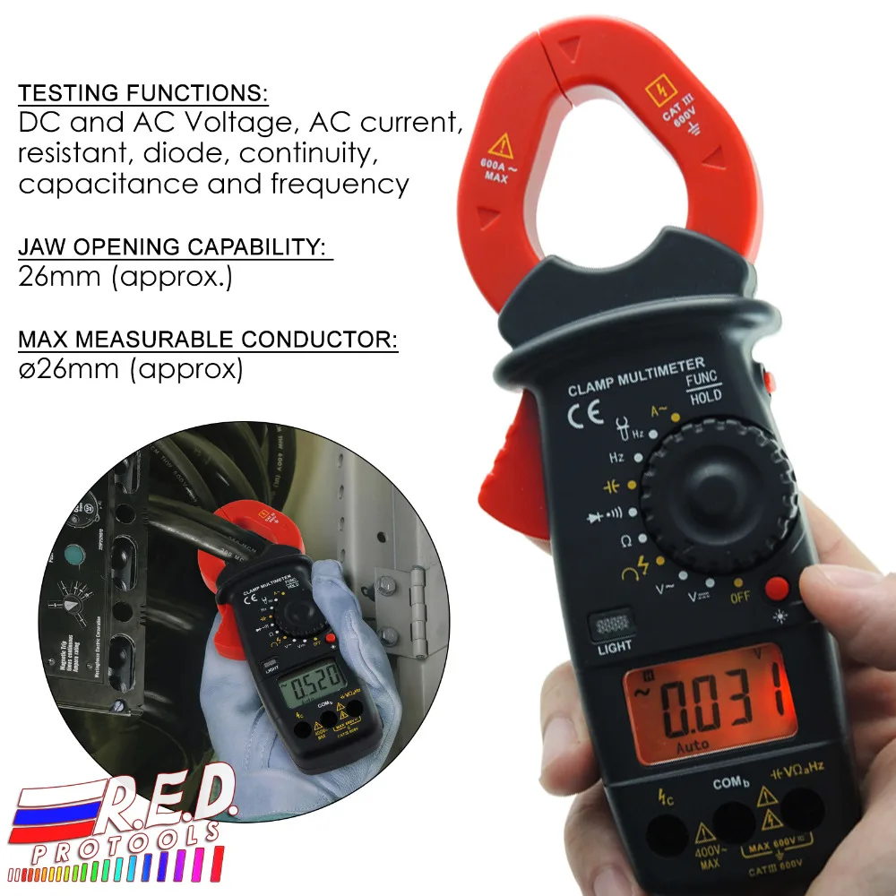 

Digital Clamp Meter Autorange Phase Sequence Test DC AC Voltage AC Current Continuity Diode Frequency Resistance with Buzzer