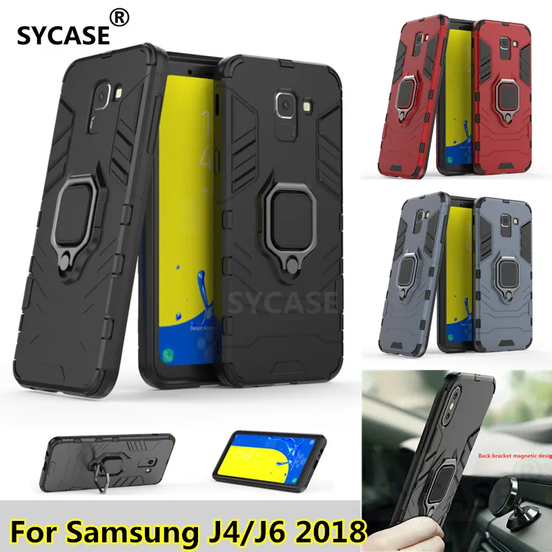 SYCASE Armor case For Samsung J4 J6 2018 mobile phone anti-fall bracket ring iron man TPU + PC fully enclosed |