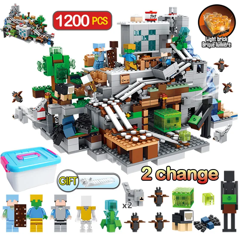

My World Building Blocks Compatible LegoINGLYS Minecraft Blocks Cave Aminal Alex Action Figures Brick Toys For Children Boys