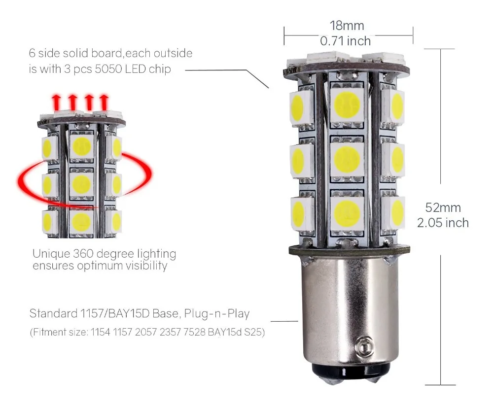 50PCS 1156 5050 24smd White Color 1156 1141 1003 7506 LED Bulbs for