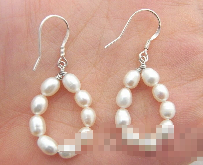 

free shipping 00229 White Rice Pearl Earrings