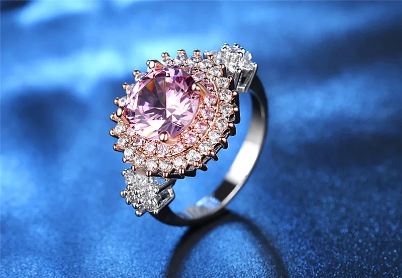 Trendy 2 Colors Fashion Rings Luxury Yellow & Pink Round Cubic Zircon Ring Silver Color Wedding Bijoux For Women Jewelry R397 (7)