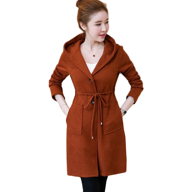 

2019 New Women Knitwear Cardigan Coats Jackets Korean Hooded Long Outerwear Plus Size 5XL Female Casual Tops Spring Coat AA605