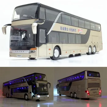 고품질 1:32 합금 풀백 버스 모델, 높은 모조 더블 관광 버스, 플래시 장난감 차량, 무료 배송 판매