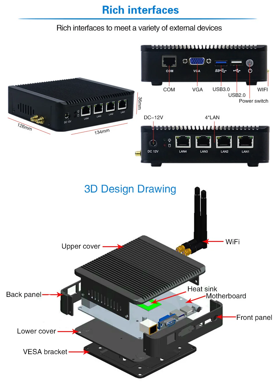 4* Lan Pfsense мини-ПК брандмауэр устройство мини-сервер с Intel atom E3845 четырехъядерный поддерживает AES-NI