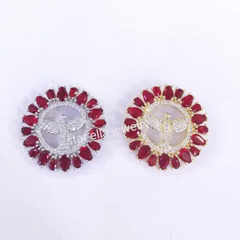 

5pcs/lot Micro Pave Red Marquise Cubic Zirconia Surround Flower Round Bird Pendant for Necklace Fashion Jewelry