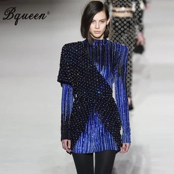 

Bqueen Women New Fashion Sexy Stand Neck Sequined Long Sleeve Bodycon Mini Dress Party Club Dress 2019 Vestidos