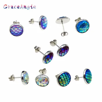 

GraceAngie 5pair/pack Mixed Stainless Steel Mermaid Scale Skin Earring Stud Fairy Styling Mysterious Style Sparkling