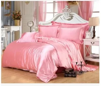 

Pink gold Silk Bedding set california king size queen full twin quilt doona duvet cover satin fitted bed sheet double linen 6pcs