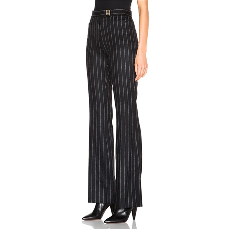 Model Pantalon Large Ceintures Top Cloche À Longueur Fond Mujer Fit La Toute Haute Jambe Taille Formelle Femmes Slim Pantalones Rayé Printemps PAORqwXR
