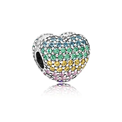 Бусины в форме сердца, 925 пробы, серебро, Подходит для Pandora, браслет, серебро 925, розовый циркон, модные ювелирные изделия, подарок на день Святого Валентина - Цвет: 24