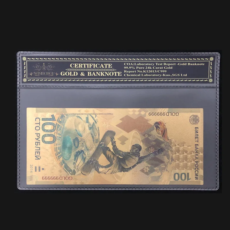 Самый продаваемый продукт для цветной России сочинские банкноты 100 рубликов банкнот в 24K золотых денег с COA рамкой для сбора