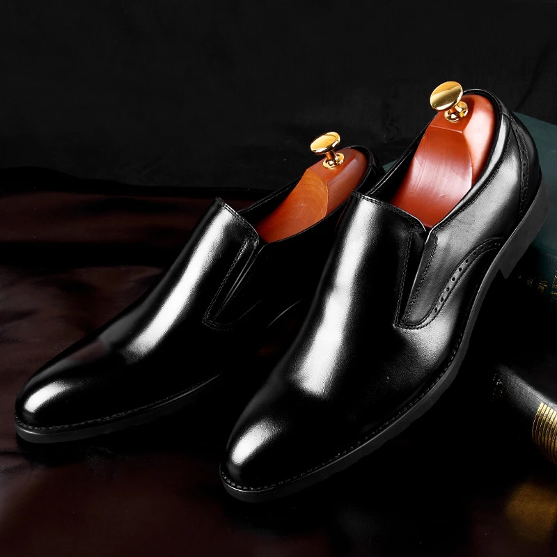 Masculino Negócios Mycoron Um Confortáveis Preto Couro Preguiçosos Socia Quality Handmade Bicudos De Top marrom Genuíno Pedal Sapatos Vestido S6S7H